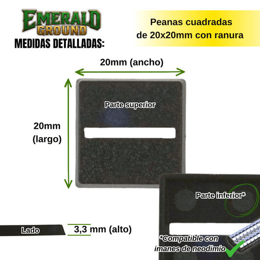 Peanas cuadradas de 20x20mm con ranura