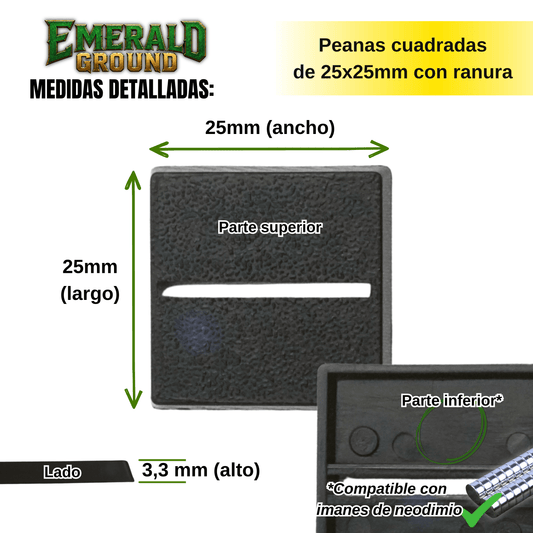 Peanas cuadradas de 25x25mm con ranura