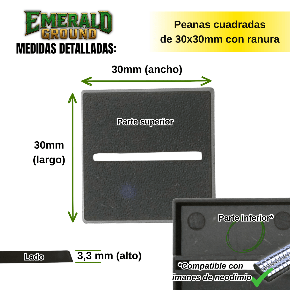 Peanas cuadradas de 30x30mm con ranura