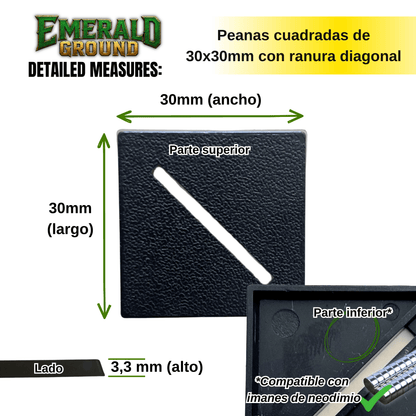 Peanas cuadradas de 30x30mm con ranura diagonal